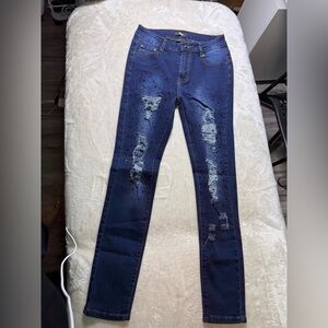 AKE Stylish Blue Distressed Women's Jeans sz 44 euro (sz 6 usa)
